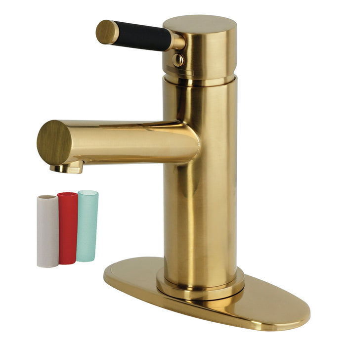 Kingston Kaiser LS8423DKL One-Handle 1-Hole Bathroom Faucet with Deck Plate and Push Pop-Up Drain, Brushed Brass