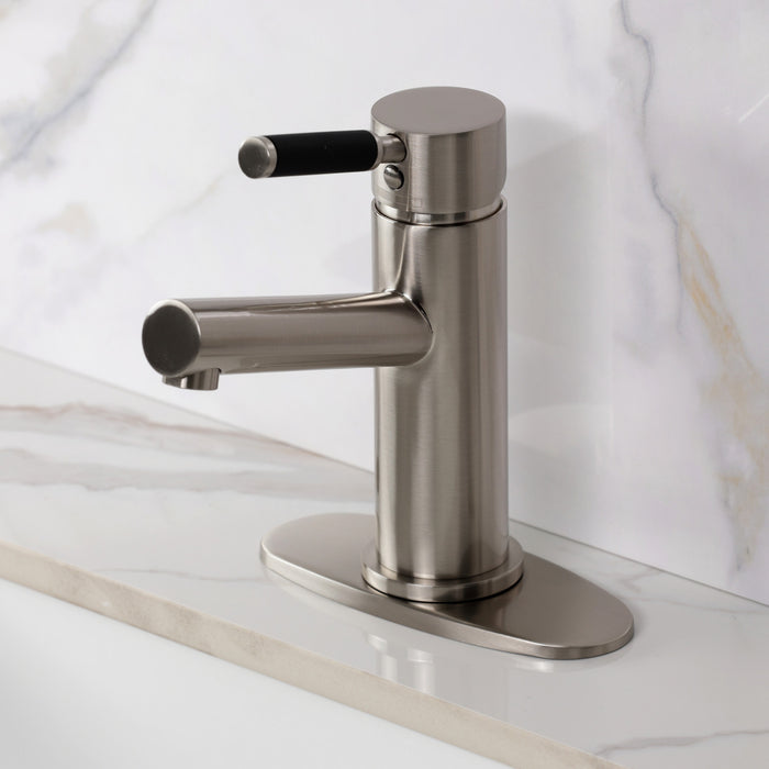 Kingston Kaiser LS8428DKL One-Handle 1-Hole Bathroom Faucet with Deck Plate and Push Pop-Up Drain, Brushed Nickel