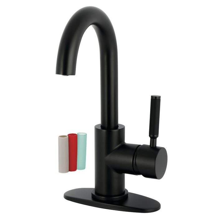 Kingston Sona LS8430DKL - Kaiser One-Handle 1-Hole Bathroom Faucet with Deck Plate and Push Pop-Up Drain, Matte Black