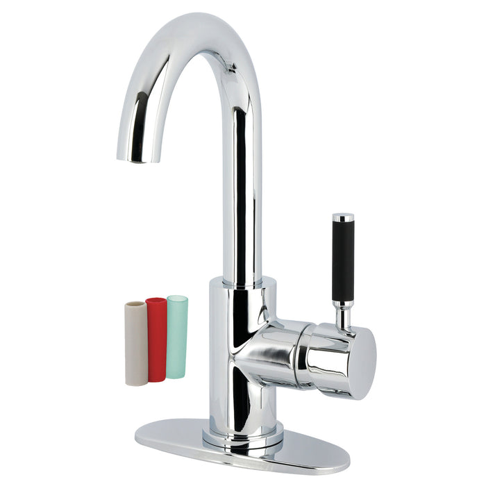 Kingston Sona LS8431DKL - Kaiser One-Handle 1-Hole Bathroom Faucet with Deck Plate and Push Pop-Up Drain, Polished Chrome