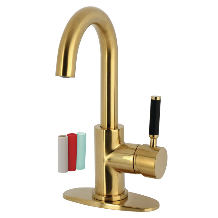 Kingston Sona LS8433DKL - Kaiser One-Handle 1-Hole Bathroom Faucet with Deck Plate and Push Pop-Up Drain, Brushed Brass