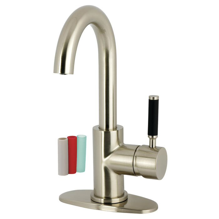 Kingston Sona LS8438DKL - Kaiser One-Handle 1-Hole Bathroom Faucet with Deck Plate and Push Pop-Up Drain, Brushed Nickel