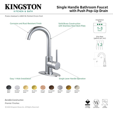 Kingston Sona LS8438DL - Concord One-Handle 1-Hole Bathroom Faucet wit