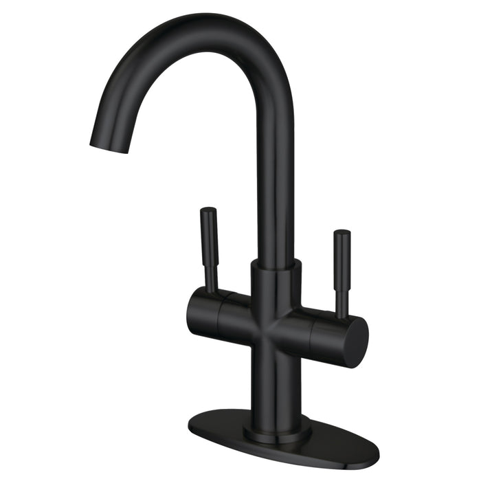 Kingston Sona LS8450DL - Concord Two-Handle 1-Hole Bathroom Faucet with Deck Plate and Push Pop-Up Drain, Matte Black