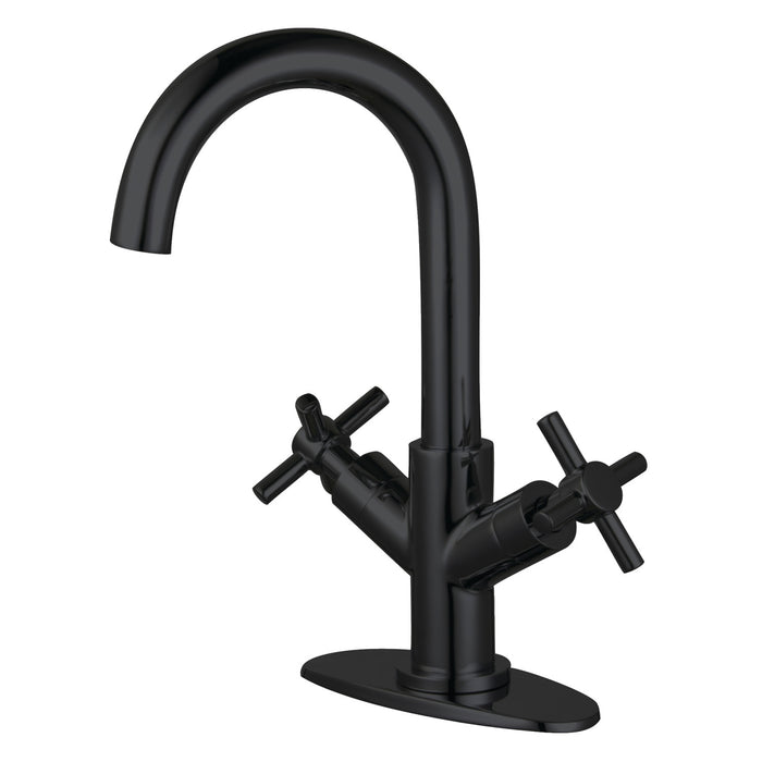 Kingston Sona LS8450JX - Concord Two-Handle 1-Hole Bathroom Faucet with Deck Plate and Push Pop-Up Drain, Matte Black