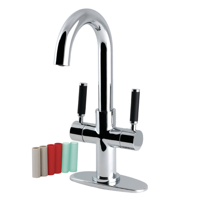 Kingston Kaiser LS8451DKL Two-Handle 1-Hole Bathroom Faucet with Deck Plate and Push Pop-Up Drain, Polished Chrome