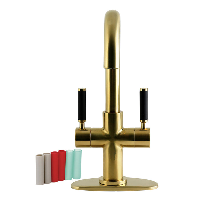 Kingston Kaiser LS8453DKL Two-Handle 1-Hole Bathroom Faucet with Deck Plate and Push Pop-Up Drain, Brushed Brass