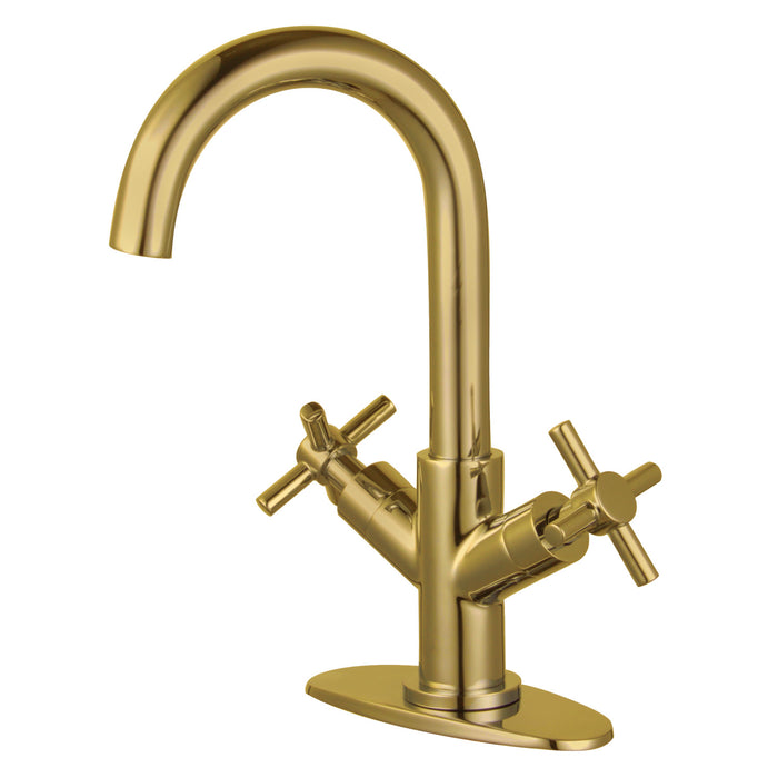 Kingston Sona LS8453JX - Concord Two-Handle 1-Hole Bathroom Faucet with Deck Plate and Push Pop-Up Drain, Brushed Brass