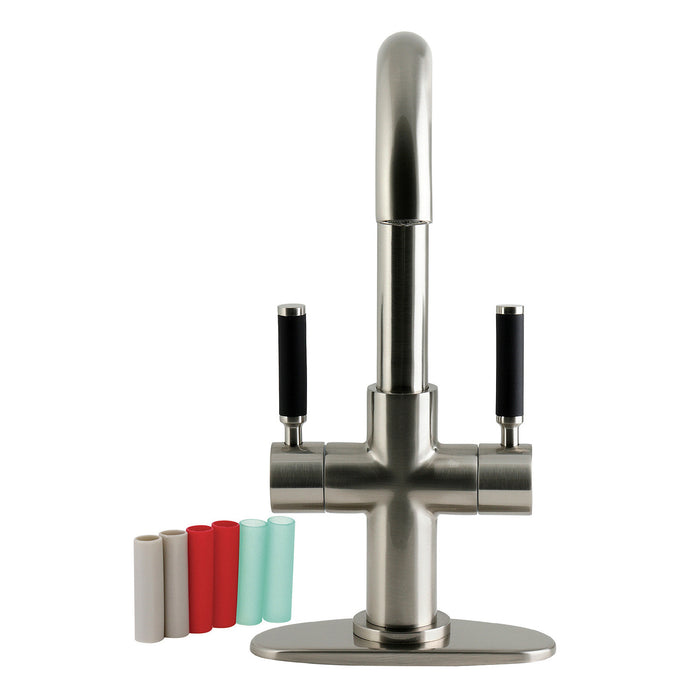 Kingston Kaiser LS8458DKL Two-Handle 1-Hole Bathroom Faucet with Deck Plate and Push Pop-Up Drain, Brushed Nickel