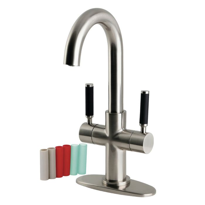 Kingston Kaiser LS8458DKL Two-Handle 1-Hole Bathroom Faucet with Deck Plate and Push Pop-Up Drain, Brushed Nickel