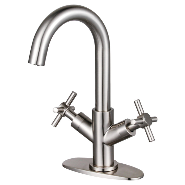 Kingston Sona LS8458JX - Concord Two-Handle 1-Hole Bathroom Faucet with Deck Plate and Push Pop-Up Drain, Brushed Nickel