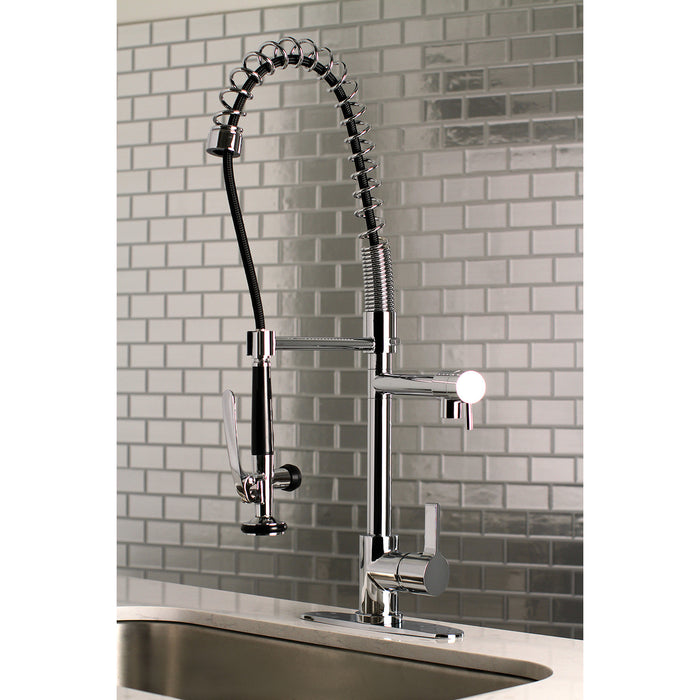 Kingston Sona LS8501CTL - Continental Single-Handle 1-Hole Deck Mount Pre-Rinse Kitchen Faucet, Polished Chrome