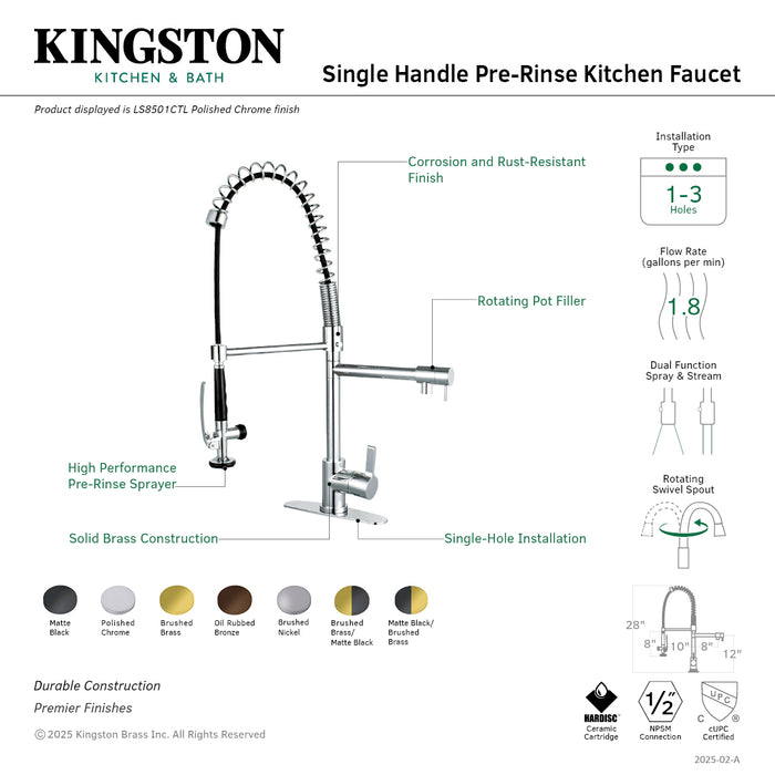 Continental LS8505CTL Single-Handle 1-Hole Deck Mount Pre-Rinse Kitchen Faucet, Oil Rubbed Bronze