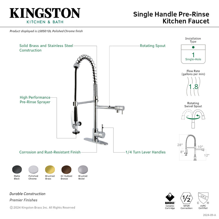 Kingston Sona LS8505DL - Concord Single-Handle 1-Hole Deck Mount Pre-Rinse Kitchen Faucet, Oil Rubbed Bronze
