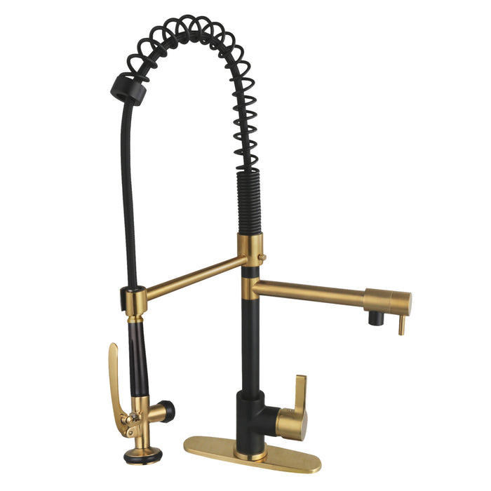 Kingston Sona LS850CTLMBBB - Continental Single-Handle 1-Hole Deck Mount Pre-Rinse Kitchen Faucet, Matte Black/Brushed Brass