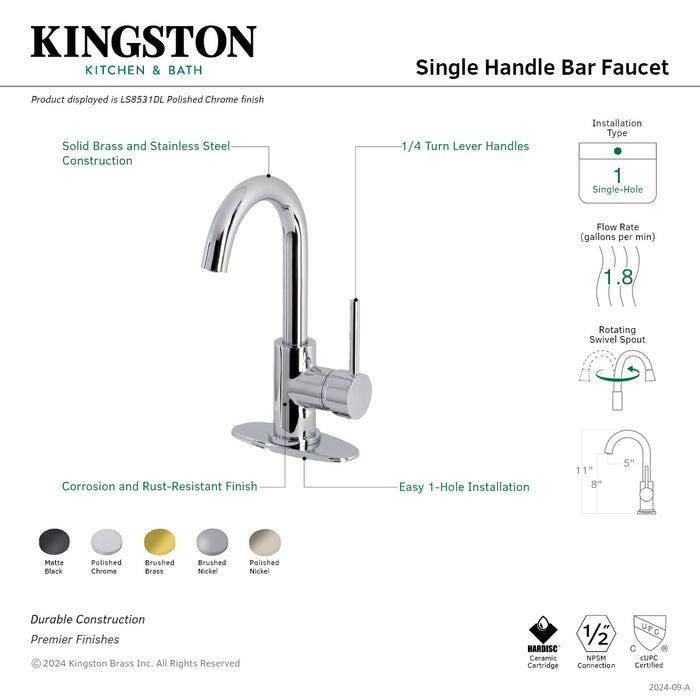 Kingston Sona LS8533DL - Concord One-Handle 1-Hole Deck Mount Bar Faucet, Brushed Brass