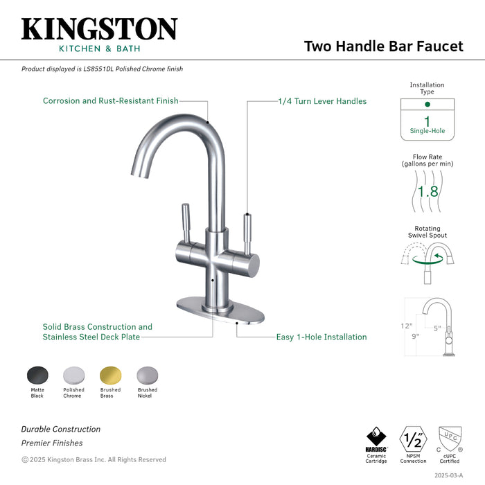 Kingston Sona LS8558DL - Concord Two-Handle 1-Hole Deck Mount Bar Faucet, Brushed Nickel