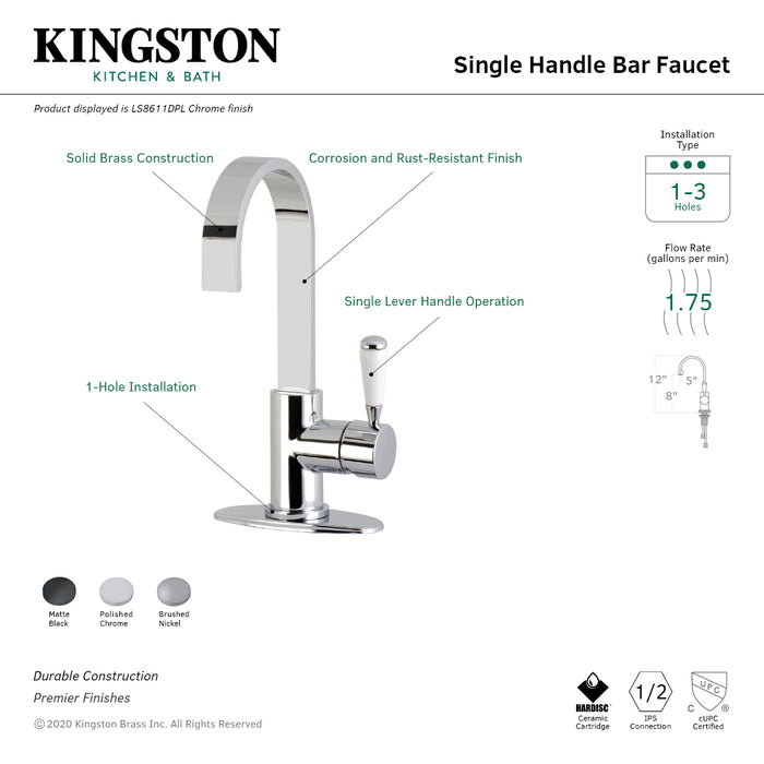 Kingston Sona LS8610DPL - Paris One-Handle 1-Hole Deck Mount Bar Faucet, Matte Black