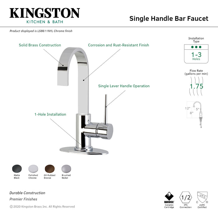 Kingston Sona LS8611NYL - New York One-Handle 1-Hole Deck Mount Bar Faucet, Polished Chrome