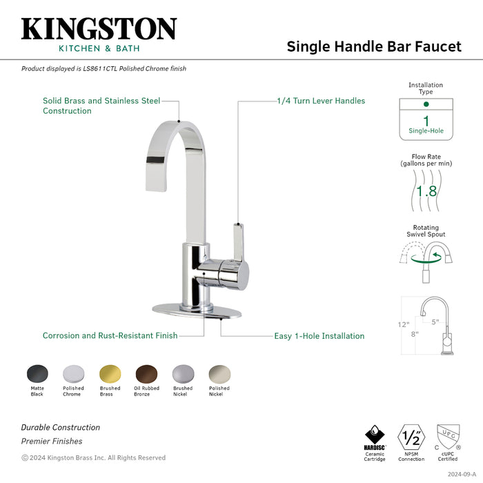 Kingston Sona LS8618CTL - Continental One-Handle 1-Hole Deck Mount Bar Faucet, Brushed Nickel