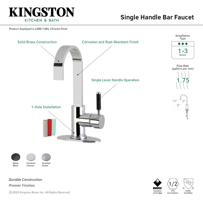 Kingston Sona LS8618DKL - Kaiser One-Handle 1-Hole Deck Mount Bar Faucet, Brushed Nickel