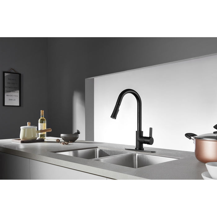 Kingston Sona LS8680CTL - Continental Single-Handle Pull-Down Kitchen Faucet, Matte Black