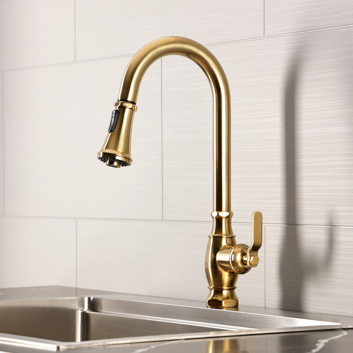 Kingston Whitaker LS8693KL Single-Handle Pull-Down Kitchen Faucet, Brushed Brass