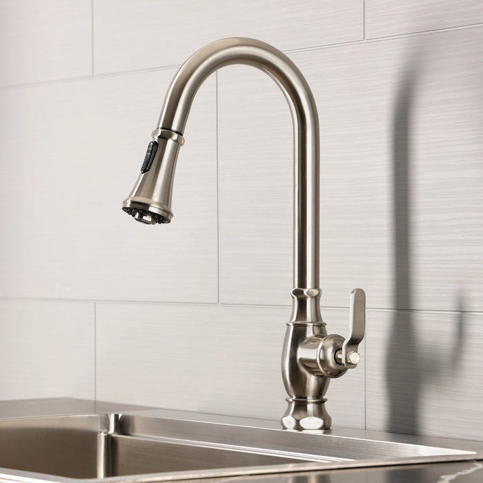 Kingston Whitaker LS8698KL Single-Handle Pull-Down Kitchen Faucet, Brushed Nickel