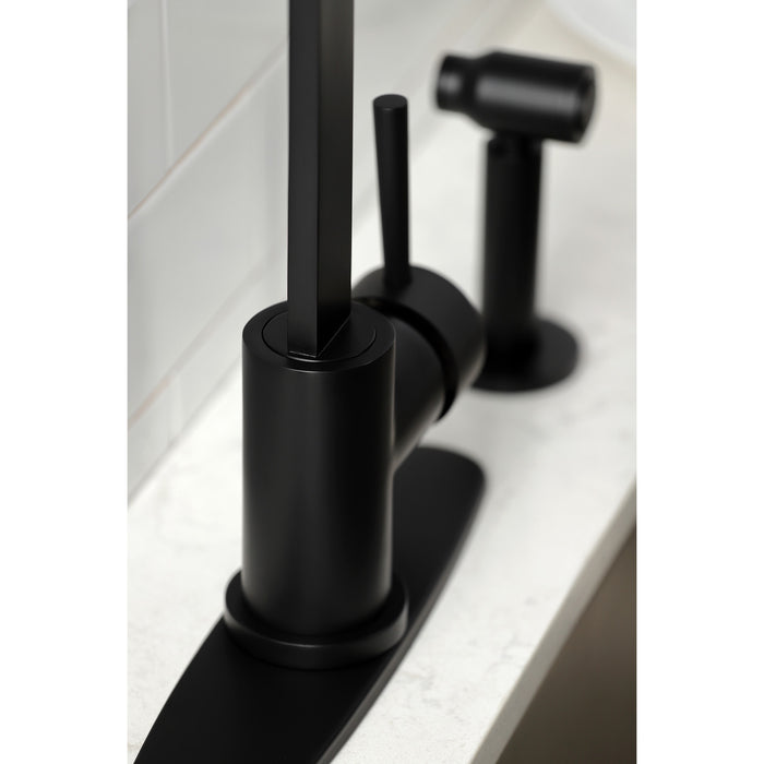 Kingston Sona LS8710DLBS - Concord Single-Handle 1-or-3 Hole Deck Mount Kitchen Faucet with Brass Side Sprayer, Matte Black