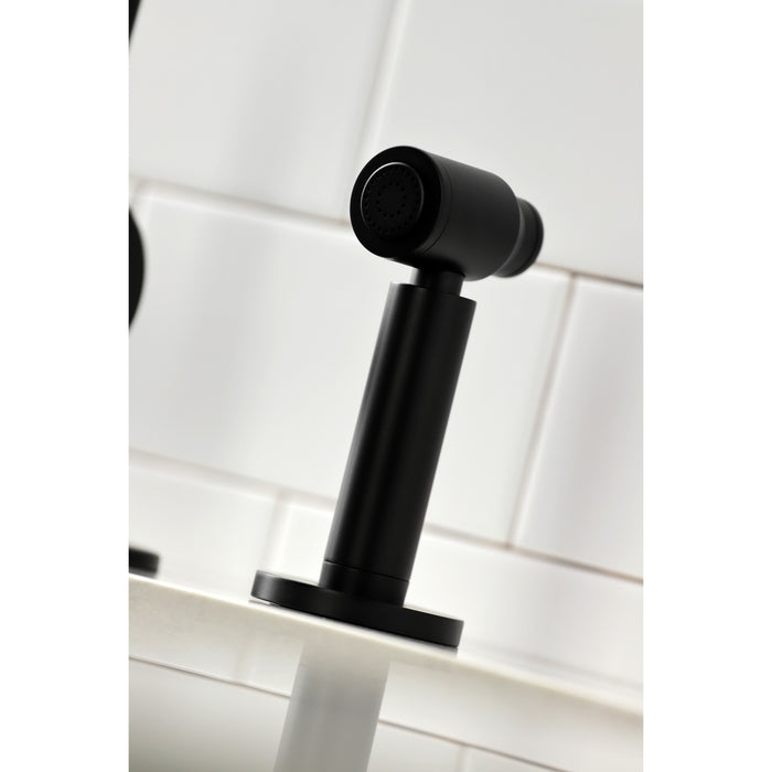 Kingston Sona LS8710DLBS - Concord Single-Handle 1-or-3 Hole Deck Mount Kitchen Faucet with Brass Side Sprayer, Matte Black