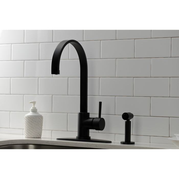 Kingston Sona LS8710DLBS - Concord Single-Handle 1-or-3 Hole Deck Mount Kitchen Faucet with Brass Side Sprayer, Matte Black