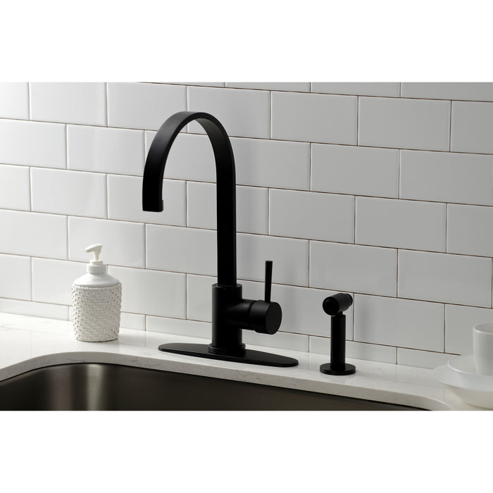 Kingston Sona LS8710DLBS - Concord Single-Handle 1-or-3 Hole Deck Mount Kitchen Faucet with Brass Side Sprayer, Matte Black