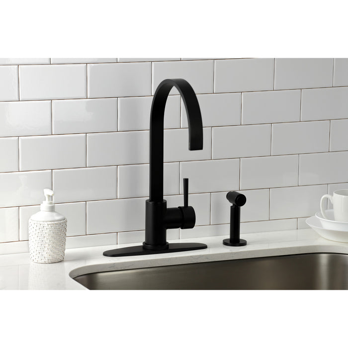 Kingston Sona LS8710DLBS - Concord Single-Handle 1-or-3 Hole Deck Mount Kitchen Faucet with Brass Side Sprayer, Matte Black