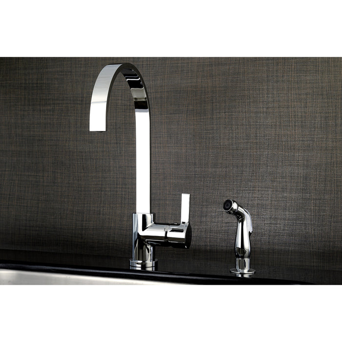 Kingston Sona LS8711CTLSP - Continental Single-Handle 2-Hole Deck Mount Kitchen Faucet with Side Sprayer, Polished Chrome