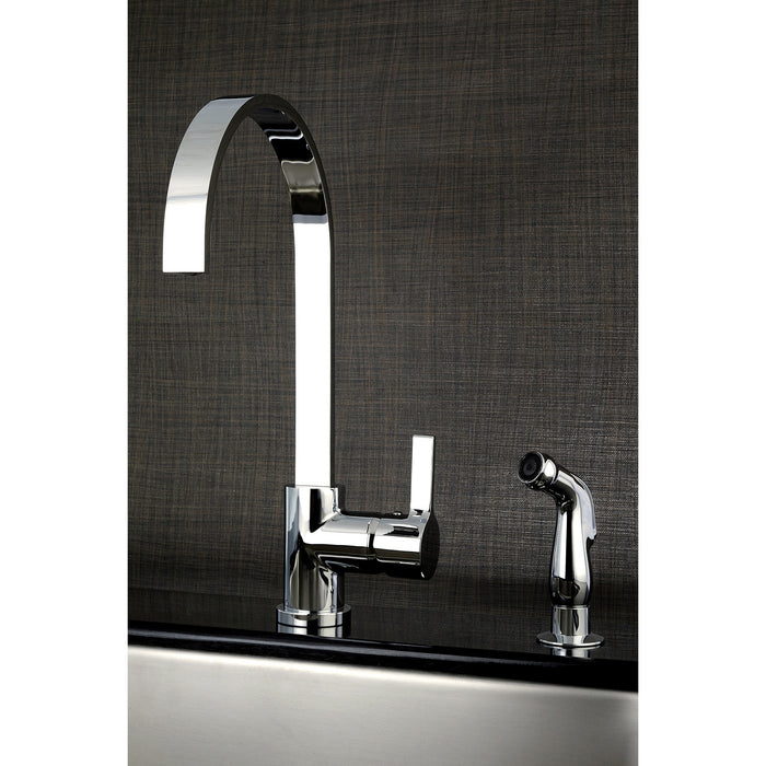 Kingston Sona LS8711CTLSP - Continental Single-Handle 2-Hole Deck Mount Kitchen Faucet with Side Sprayer, Polished Chrome