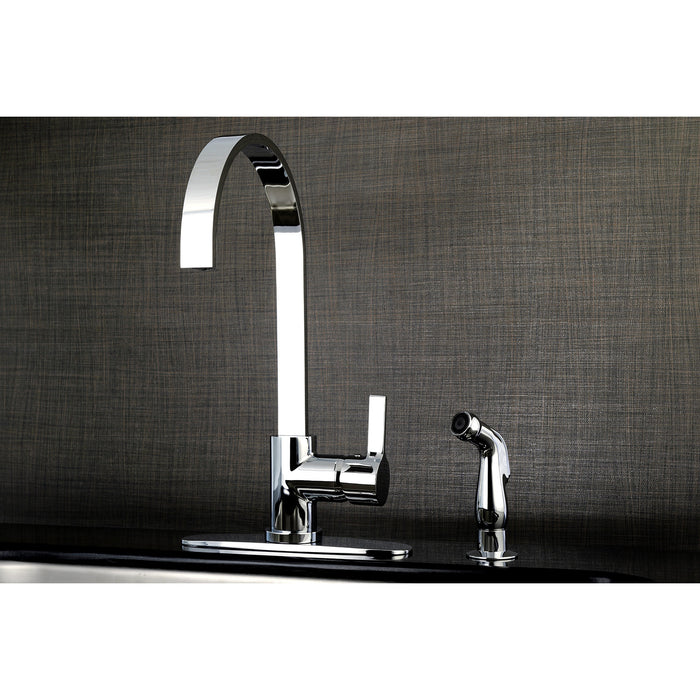 Kingston Sona LS8711CTLSP - Continental Single-Handle 2-Hole Deck Mount Kitchen Faucet with Side Sprayer, Polished Chrome