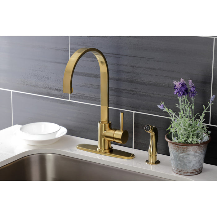 Kingston Sona LS8713DLSP - Concord Single-Handle 2-Hole Deck Mount Kitchen Faucet with Side Sprayer, Brushed Brass