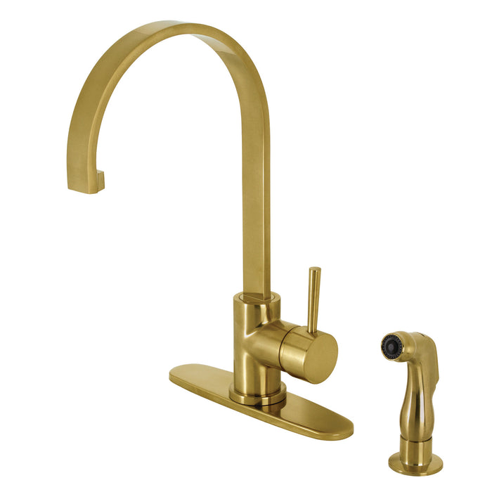 Kingston Sona LS8713DLSP - Concord Single-Handle 2-Hole Deck Mount Kitchen Faucet with Side Sprayer, Brushed Brass
