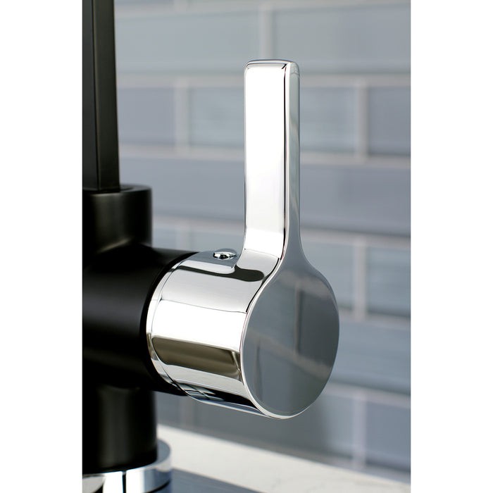 Kingston Sona LS8717CTLSP - Continental Single-Handle 2-Hole Deck Mount Kitchen Faucet with Side Sprayer, Matte Black/Polished Chrome