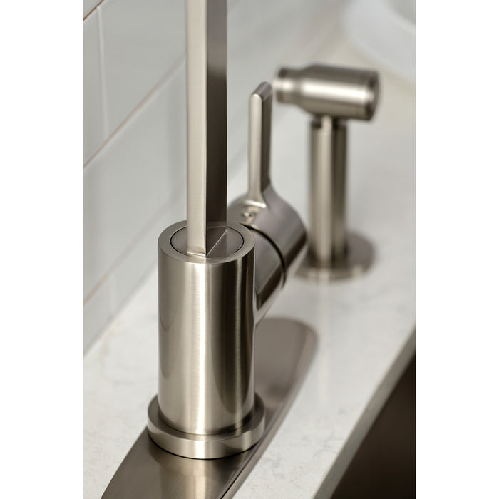 Kingston Sona LS8718CTLBS - Continental Single-Handle 1-or-3 Hole Deck Mount Kitchen Faucet with Brass Side Sprayer, Brushed Nickel