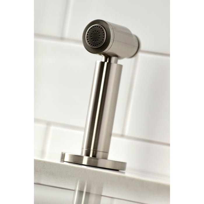 Kingston Sona LS8718CTLBS - Continental Single-Handle 1-or-3 Hole Deck Mount Kitchen Faucet with Brass Side Sprayer, Brushed Nickel