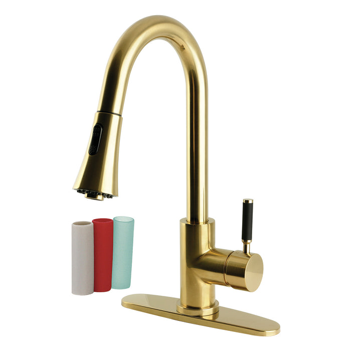 Kingston Kaiser LS8723DKL Single-Handle Pull-Down Kitchen Faucet, Brushed Brass