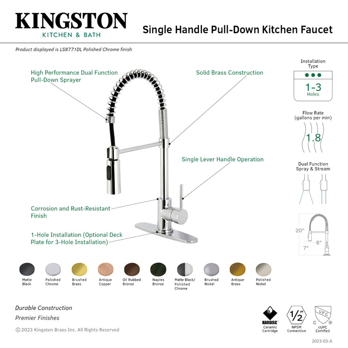 Kingston Sona LS8770DL - Concord Single-Handle 1-Hole Deck Mount Pre-Rinse Kitchen Faucet, Matte Black