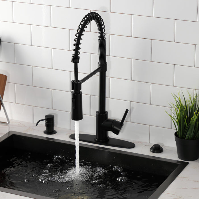 Kingston Sona LS8770DL - Concord Single-Handle 1-Hole Deck Mount Pre-Rinse Kitchen Faucet, Matte Black