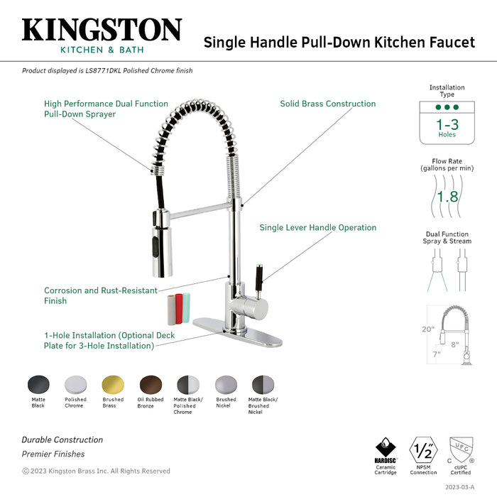 Kingston Sona LS8773DKL - Kaiser Single-Handle 1-Hole Deck Mount Pre-Rinse Kitchen Faucet, Brushed Brass