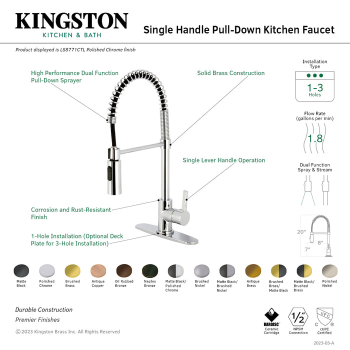 Kingston Sona LS8775CTL - Continental Single-Handle 1-Hole Deck Mount Pre-Rinse Kitchen Faucet, Oil Rubbed Bronze