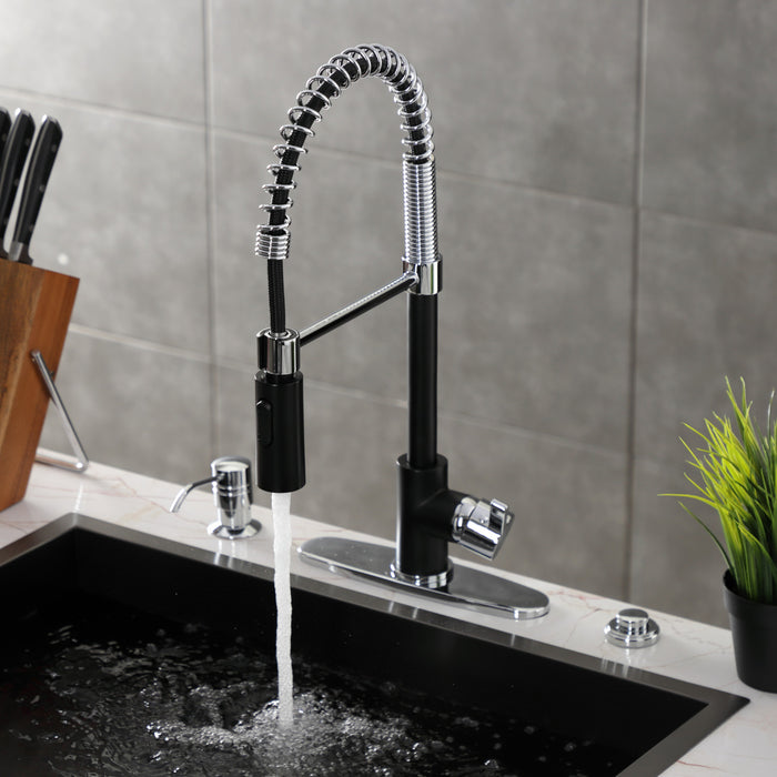 Kingston Sona LS8777CTL - Continental Single-Handle 1-Hole Deck Mount Pre-Rinse Kitchen Faucet, Matte Black/Polished Chrome