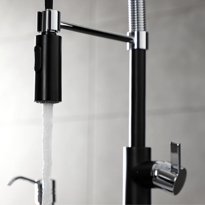 Kingston Sona LS8777CTL - Continental Single-Handle 1-Hole Deck Mount Pre-Rinse Kitchen Faucet, Matte Black/Polished Chrome