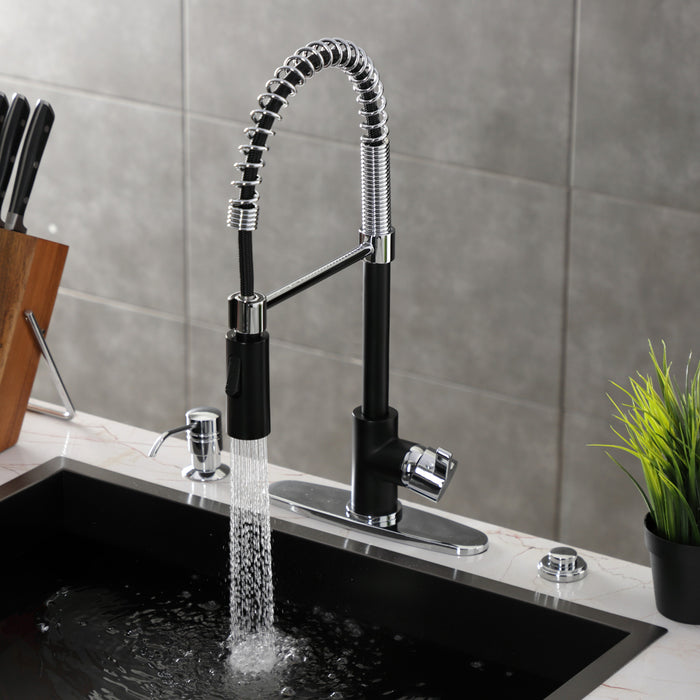 Kingston Sona LS8777CTL - Continental Single-Handle 1-Hole Deck Mount Pre-Rinse Kitchen Faucet, Matte Black/Polished Chrome