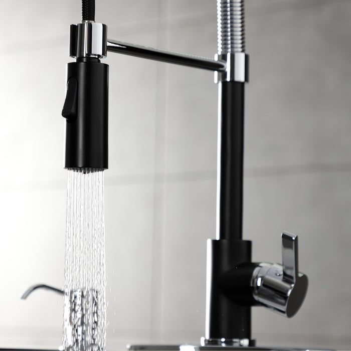 Kingston Sona LS8777CTL - Continental Single-Handle 1-Hole Deck Mount Pre-Rinse Kitchen Faucet, Matte Black/Polished Chrome